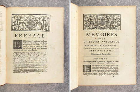 MEMOIRES POUR L'HISTOIRE NATURELLE DE LA PROVINCE DE LANGUEDOC, DIVISES EN TROIS PARTIES. ORNES DE FIGURES, & DE CARTES EN TAILLE-DOUCE. . ASTRUC JEAN ...