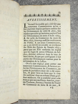 NOUVEAU COMMENTAIRE SUR LES ORDONNANCES DES MOIS D’AOUT 1669, & MARS 1673. ENSEMBLE SUR L’EDIT DU MOIS DE MARS 1673 TOUCHANT LES EPICES. PAR M*** ...