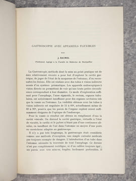 GASTROSCOPIE AVEC APPAREILS FLEXIBLES, PAR J. BAUMEL, PROFESSEUR AGREGE A LA FACULTE DE MEDECINE DE MONTPELLIER. (BRONCHOSCOPIE. OESOPHAGOSCOPIE. ...