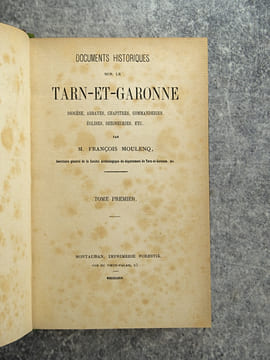 DOCUMENTS HISTORIQUES SUR LE TARN-ET-GARONNE. DIOCESE, ABBAYES, CHAPITRES, COMMANDERIES, EGLISES, SEIGNEURIES, ETC.. MOULENQ FRANCOIS (1814-1892).