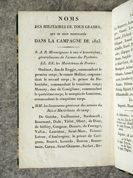 PRECIS DES OPERATIONS DE L’ARMEE DES PYRENEES, EN 1823, SOUS LES ORDRES DE S. A. R. MGR LE DUC D’ANGOULEME, AVEC LE TABLEAU DE TOUS LES MILITAIRES QUI ...