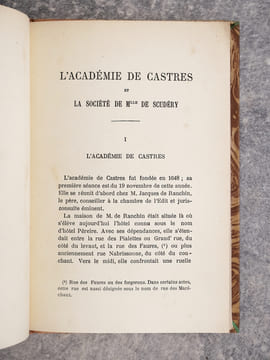 L’ACADEMIE DE CASTRES ET LA SOCIETE DE MLLE DE SCUDERY. 1648-1670. . BARBAZA LOUIS. (1830-1902).