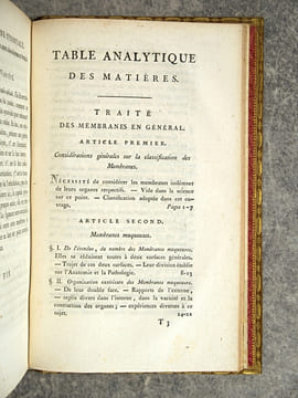 TRAITE DES MEMBRANES EN GENERAL, ET DE DIVERSES MEMBRANES EN PARTICULIER, PAR XAV. BICHAT, DES SOCIETES DE MEDECINE, MEDICALE ET PHILOMATIQUE DE ...