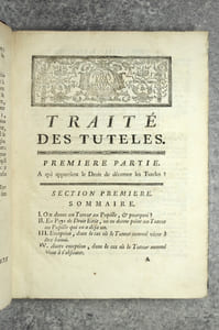 TRAITE DES TUTELLES, DIVISE EN QUATRE PARTIES : OU LES QUESTIONS DONT IL SE TROUVE COMPOSE SONT DECIDEES CONFORMEMENT A LA DISPOSITION DU DROIT ROMAIN, A LA DOCTRINE DES MEILLEURS AUTEURS, & A LA JURISPRUDENCE DES ARRETS. PAR ME JEAN-ANTOINE FERRIERE, AVOCAT AU PARLEMENT DE TOULOUSE.