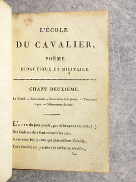L'ECOLE DU CAVALIER, POEME DIDACTIQUE ET MILITAIRE EN TROIS CHANTS. PAR LE CHEF D'ESCADRON MILLET, CHEVALIER DE SAINT-LOUIS, OFFICIER DE LA LEGION ...