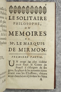 LE SOLITAIRE PHILOSOPHE, OU MEMOIRES DE MR LE MARQUIS DE MIRMON. PAR MR. L. M. D. 