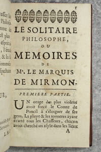 LE SOLITAIRE PHILOSOPHE, OU MEMOIRES DE MR LE MARQUIS DE MIRMON. PAR MR. L. M. D.