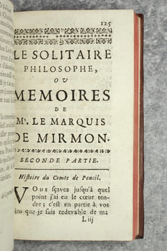 LE SOLITAIRE PHILOSOPHE, OU MEMOIRES DE MR LE MARQUIS DE MIRMON. PAR MR. L. M. D. . ARGENS. (JEAN-BAPTISTE DE BOYER, MARQUIS D'. 1704-1771).