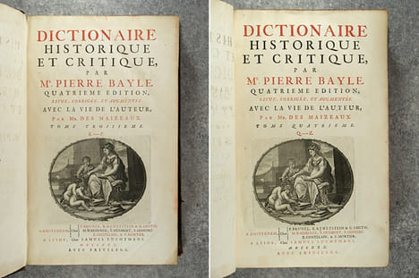 DICTIONNAIRE HISTORIQUE ET CRITIQUE, PAR MR PIERRE BAYLE. QUATRIEME EDITION, REVUE, CORRIGEE ET AUGMENTEE. AVEC LA VIE DE  L'AUTEUR, PAR MR. DES ...