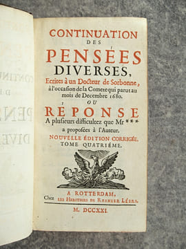 PENSEES DIVERSES, ECRITES A UN DOCTEUR DE SORBONNE, A L’OCCASION DE LA COMETE QUI PARUT AU MOIS DE DECEMBRE 1680. NOUVELLE EDITION CORRIGEE. . BAYLE ...
