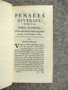 PENSEES DIVERSES, ECRITES A UN DOCTEUR DE SORBONNE, A L’OCCASION DE LA COMETE QUI PARUT AU MOIS DE DECEMBRE 1680. NOUVELLE EDITION CORRIGEE. . BAYLE ...