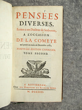PENSEES DIVERSES, ECRITES A UN DOCTEUR DE SORBONNE, A L’OCCASION DE LA COMETE QUI PARUT AU MOIS DE DECEMBRE 1680. NOUVELLE EDITION CORRIGEE. . BAYLE ...