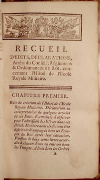 RECUEIL D'EDITS, DECLARATIONS, ARRETS DU CONSEIL, REGLEMENS ET ORDONNANCES DU ROI, CONCERNANT L'HOTEL DE L'ECOLE ROYALE MILITAIRE.. undefined