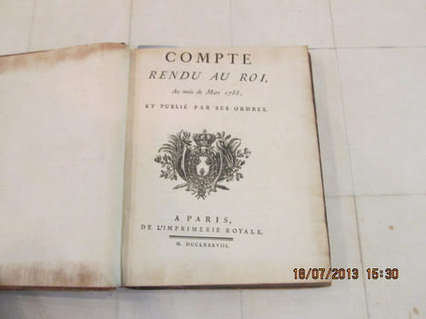 Compte rendu au Roi au mois de Mars 1788 et publié par ses Ordres.. ANONYME