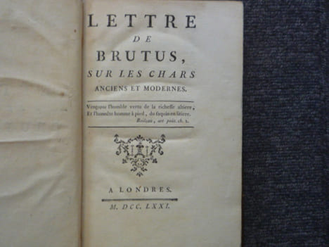 Lettre de Brutus sur les chars anciens et modernes.. ISOARD J.B.CL. Dit DELISLE DE SALES Dit BRUTUS