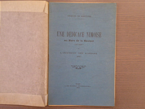 Une dédicace nimoise au Mars de la Nauque ( 197-222 ) et l'incursion des Alamans ( 262 ).. MANTEYER Georges ( De )