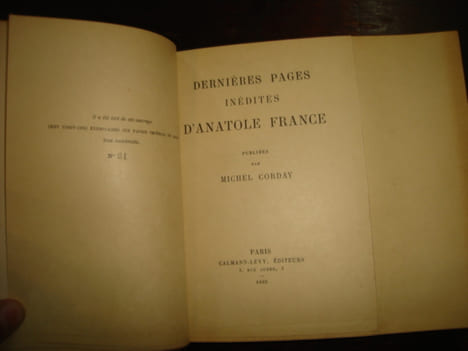 Dernières pages inédites d'Anatole France publiées par Michel CORDAY.. FRANCE Anatole.