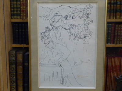 Dessin original au feutre: "Retour au mas".