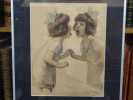 Lithographie originale encadrée: Petite fille au miroir, "Hou qu'elle est vilaine".. REDON Georges ( 1869 - 1943 )