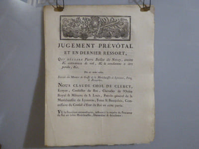 JUGEMENT PREVOTAL et en dernier ressort, qui déclare Pierre BEILLOT dit NOVEY, atteint et convaincu de vol, & le condamne à être pendu, etc.