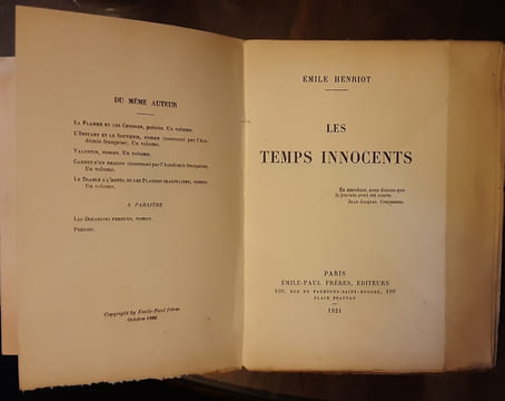 Les temps innocents . Henriot emile
