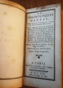 Le Chronologiste manuel pour servir d'introduction au Géographe manuel dans lequel on trouve les principales époques de l'histoire de chaque peuple, la succession des patriarches, juges et rois hébreux, et tous les souverains des grandes et petites monarchies de l'Antiquité, des Empereurs romains, d'Orient, d'Occident, des Papes, monarques de l'histoire moderne, des possesseurs des grands fiefs, des Grands-Maîtres de Malthe [Malte], etc...