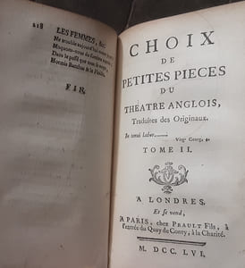 Choix de petites pièces du théâtre anglois. Traduites des originaux.
Edité par Londres et Paris Prault 1756