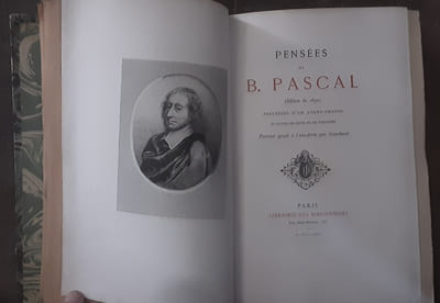 Pensées de B.Pascal
Pensees de B. Pascal (edition de 1670) Precedees d'un avant propos et suivies de notes et de variantes. Portrait grave a l'eau fort par Gaucherel 1874.