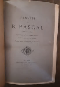 Pensées de B.Pascal
Pensees de B. Pascal (edition de 1670) Precedees d'un avant propos et suivies de notes et de variantes. Portrait grave a l'eau fort par Gaucherel 1874.