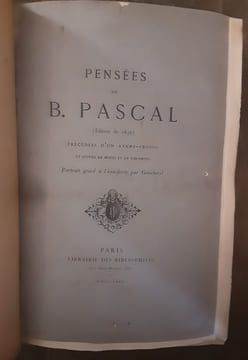 Pensées de B.Pascal
Pensees de B. Pascal (edition de 1670) Precedees d'un avant propos et suivies de notes et de variantes. Portrait grave a l'eau ...