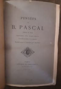 Pensées de B.Pascal
Pensees de B. Pascal (edition de 1670) Precedees d'un avant propos et suivies de notes et de variantes. Portrait grave a l'eau fort par Gaucherel 1874.