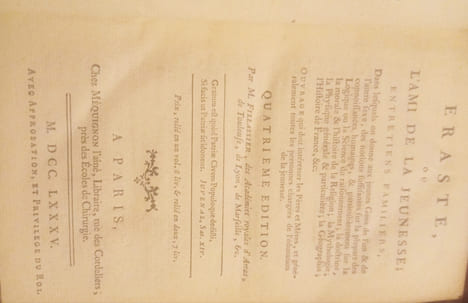 ERASTE OU L'AMI DE LA JEUNESSE, Entretiens familiers dans lesquels on donne aux jeunes Gens de l'un et de l'autre sexe, des notions suffisantes sur la ...
