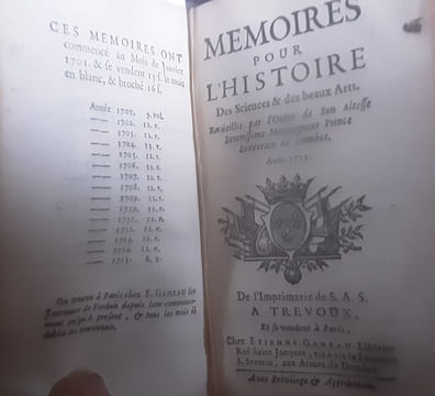 Memoires pour l'Histoire des Sciences et des Beaux Arts, recueillis par l'ordre de Son Altesse Serenissime Monseigneur Prince Souverain de Dombes. ...