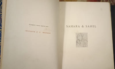 Sahara & Sahel. I. - Un été dans le Sahara. II. - Une année dans le Sahel. Édition illustrée de douze eaux-fortes par Lerat, Courtry et Rajon, d'une héliogravure par le procédé goupil et de quarante-cinq gravures en relief d'après les tableaux les dessins et les croquis d'Eugène Fromentin.
FROMENTIN, Eugène ; LERAT, COURTRY, RAJON (illustrations).
