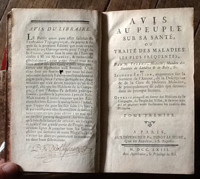 Avis au Peuple sur sa Santé ou Traité des Maladies les plus fréquentes.
Edité par DIDOT P. FR. Le Jeune., 1763. TISSOT M.