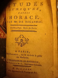 ETUDES LYRIQUES D APRES HORACE
VALET de REGANHAC
Edité par barbou, Paris, 1775
