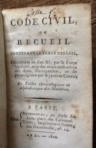 Code Civil ou recueil contenant le texte des lois. An XI 