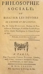 Philosophie Sociale; ou essai sur les devoirs de l'homme et du citoyen. Paris, Berton, 1783. In-8, pleine basane, le dos à nerfs orné.
