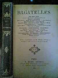 Bagatelles
Recueil collectif de contes, nouvelles et récits par Émile Zola (Les Trois guerres), Gustave Toudouze, Jules Simon, Jean Rameau, Ch. de Mouy, Hector Malot, Camille Le Senne, Arsène Houssaye, Jules Claretie... Portrait d'Émile Zola gravé sur bois en tête comme président du comité