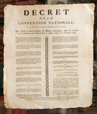 AFFICHE / PLACARD REVOLUTION (au sujet des Archives ) Décret de la convention nationnale du12e jour du Brumaire,l'an second de la république Française, une et indivisible qui divise en deux sections les dépots Nationnaux......(dépot du Louvre et dépot Sainte Croix de la Bretonnerie
