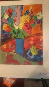 lithographie  bouquet de fleurs 62/43,7. bouquet atelier karcher (années 70/80)