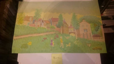 lithographie "naive" paysage, ateliers karcher 71 cm x 46 cm