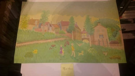 lithographie "naive" paysage, ateliers karcher 71 cm x 46 cm. undefined