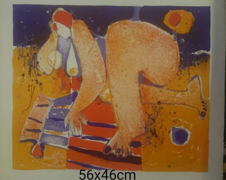 "Femme à la plage" lithographie originale réalisée dans les ateliers Karcher, 46 /56+ cm , bel état. undefined
