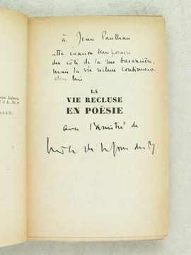 La Vie recluse en Poësie, suivi de Présence et poësie par Daniel-Rops  [ Livre dédicacé par l'auteur à Jean Paulhan - édition originale ]. LA TOUR DU ...