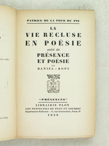 La Vie recluse en Poësie, suivi de Présence et poësie par Daniel-Rops  [ Livre dédicacé par l'auteur à Jean Paulhan - édition originale ]