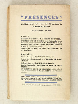 La Vie recluse en Poësie, suivi de Présence et poësie par Daniel-Rops  [ Livre dédicacé par l'auteur à Jean Paulhan - édition originale ]. LA TOUR DU ...