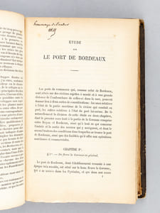 [ Mélanges relatifs à l'Histoire de Bordeaux ] Des Eaux Publiques en général, et de celles de Bordeaux en particulier (Manès) - Compte-Rendu de la Session de l'Association scientifique Française tenue à Bordeaux les 25, 26, 27 et 28 juin 1866 - Etude sur le Port de Bordeaux (Manès) - Un épisode de la Terreur à Bordeaux 1793-1794. Le Baron du Breuil (Vivie) - Recherches sur la recension du texte posthume des Essais de Montaigne (Dezeimeris) - Essai sur les origines religieuses de Bordeaux et sur Saint Seurin d'Aquitaine (Ravenez) - Société philomatique de Bordeaux. Exposition de 1865. Galerie spéciale de l'art ancien. Catalogue général - Mort de Berryer. Elégie. (Lulé-Déjardin) - Notes supplémentaires pour servir à la biographie des hommes utiles ou célèbres de la ville de Bordeaux et du département de la Gironde (L. L.) - Programme de l'Assemblade de Cénoun (Pierrillot Martineau) - Lou colloque de Pierrillot abeque soun curé (Martineau)