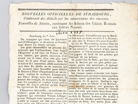 Nouvelles Officielles de Strasbourg, contenant des détails sur les mouvemens des ennemis. Nouvelles de Nantes, contenant les Adieux des fédérés ...