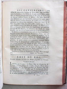 Exercice des Commerçans, contenant des Assertions Consulaires sur l'Edit du mois de Novembre 1563, le titre XVI de l'Ordonnance du mois d'Avril 1667; ensemble sur l'Edit du mois de Janvier 1718, portant établissement d'une Jurisdiction Consulaire en la Ville de Valenciennes : Avec les Déclarations interprétatives, & des Arrêts de Règlement.
